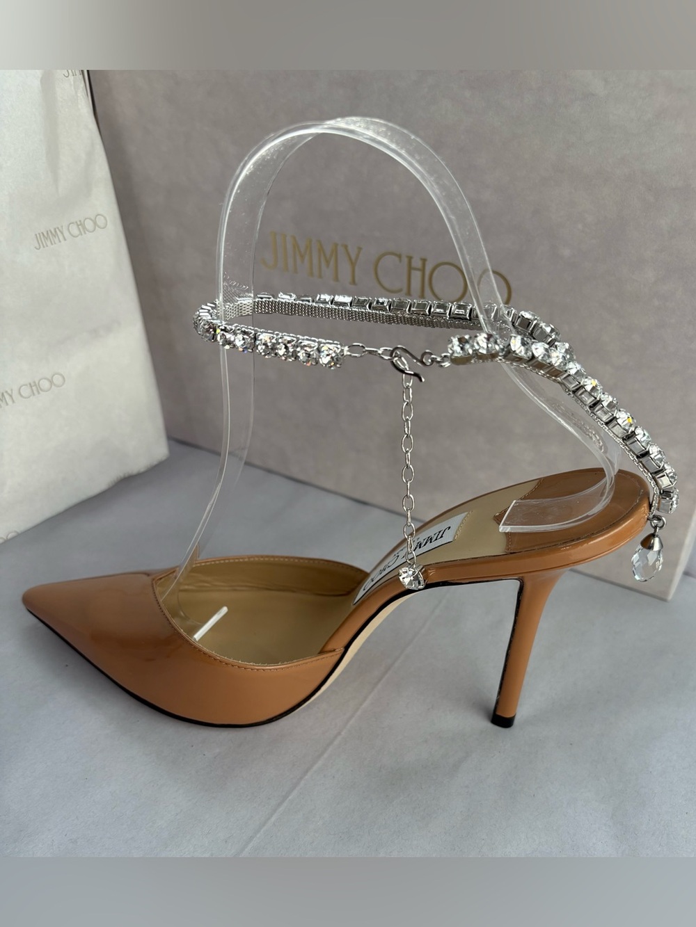 New JIMMY CHOO Saeda Patent Camel Pumps 37.5 $1295 Brand New - Picture 3 of 14